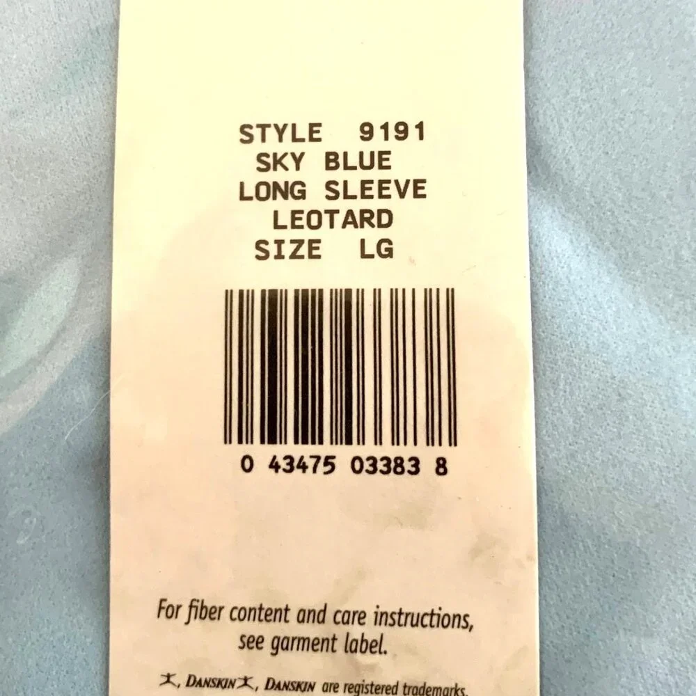 Danskin Childs L 12-14 Long Sleeve Leotard Sky Blue Scoop Neck Bodysuit Dance